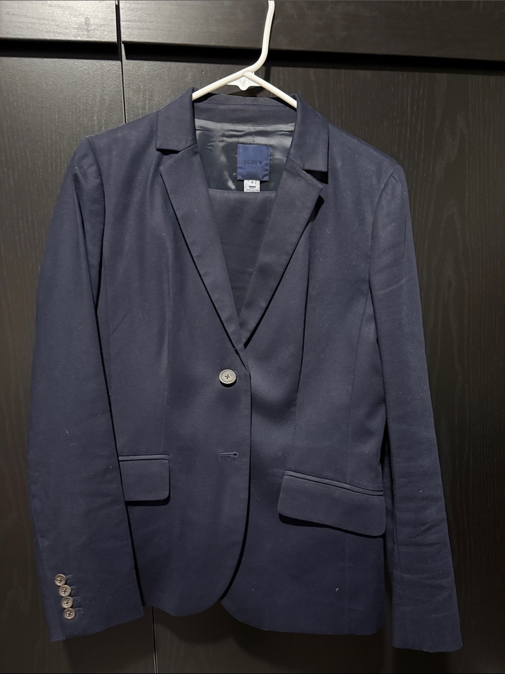 Navy J. Crew women’s cotton suit jacket and pants size 8